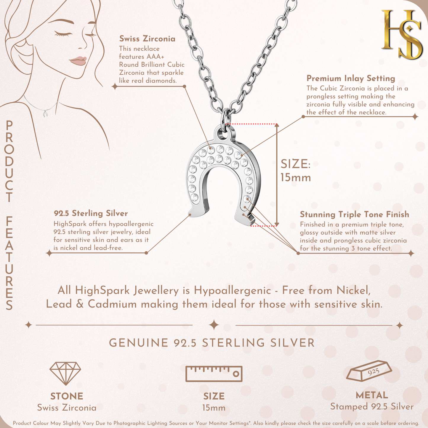 Heritage Horseshoe Pendant & Chain in 925 Sterling Silver for Women With Diamond like Brilliance Zirconia