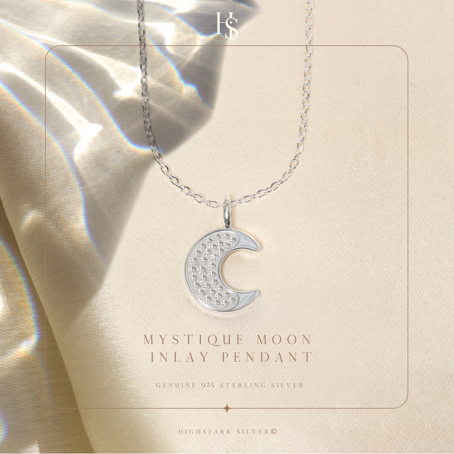 Mystique Moon Pendant & Chain in 925 Sterling Silver for Women With Diamond like Brilliance Zirconia