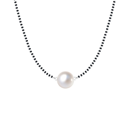 Glowing Moon Pearl Mangalsutra Necklace in 925 Sterling Silver For Women