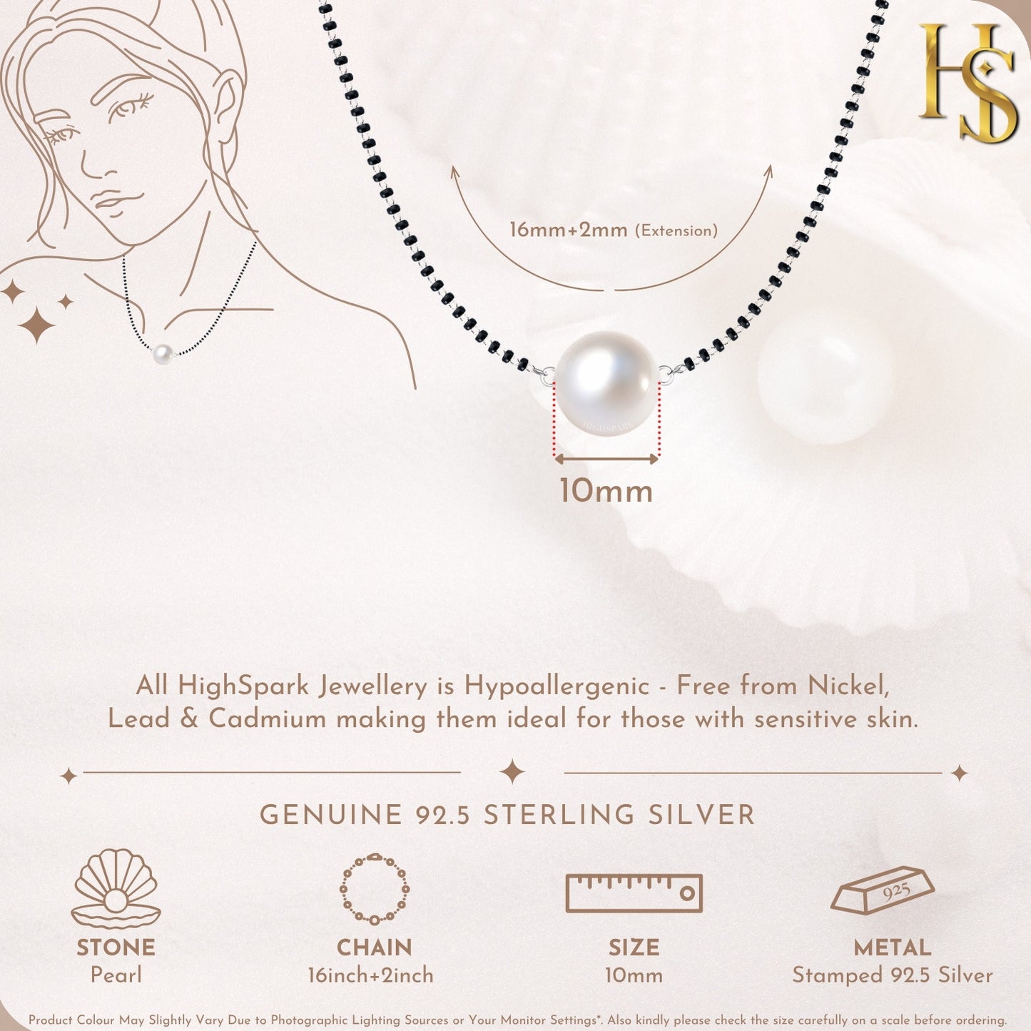 Glowing Moon Pearl Mangalsutra Necklace in 925 Sterling Silver For Women