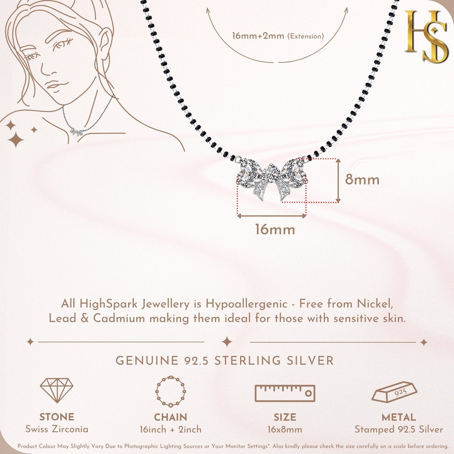 Blooming Bow Mangalsutra Necklace in Sterling Silver For Women