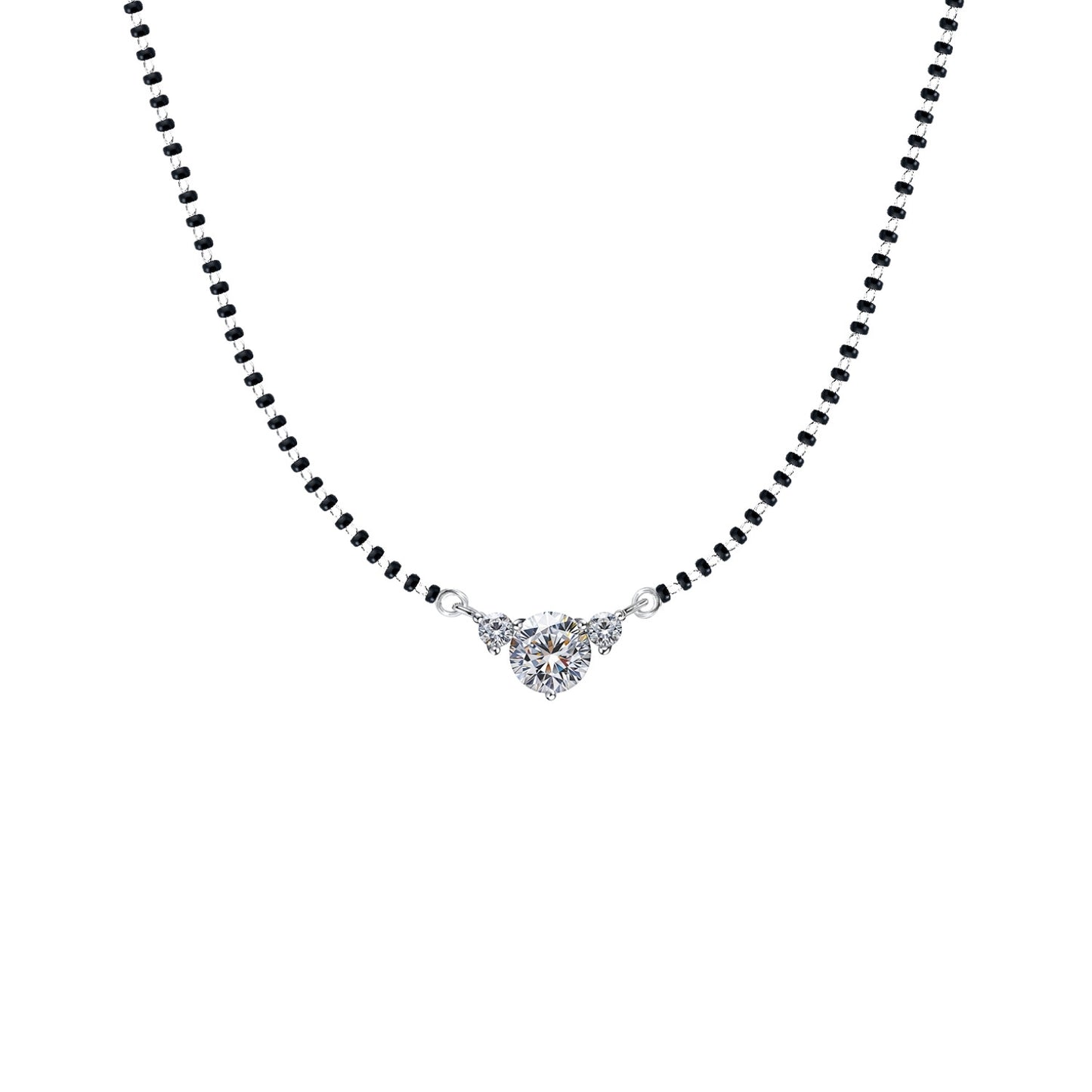 Angelic Tri Solitaire Mangalsutra Necklace in 925 Sterling Silver For Women