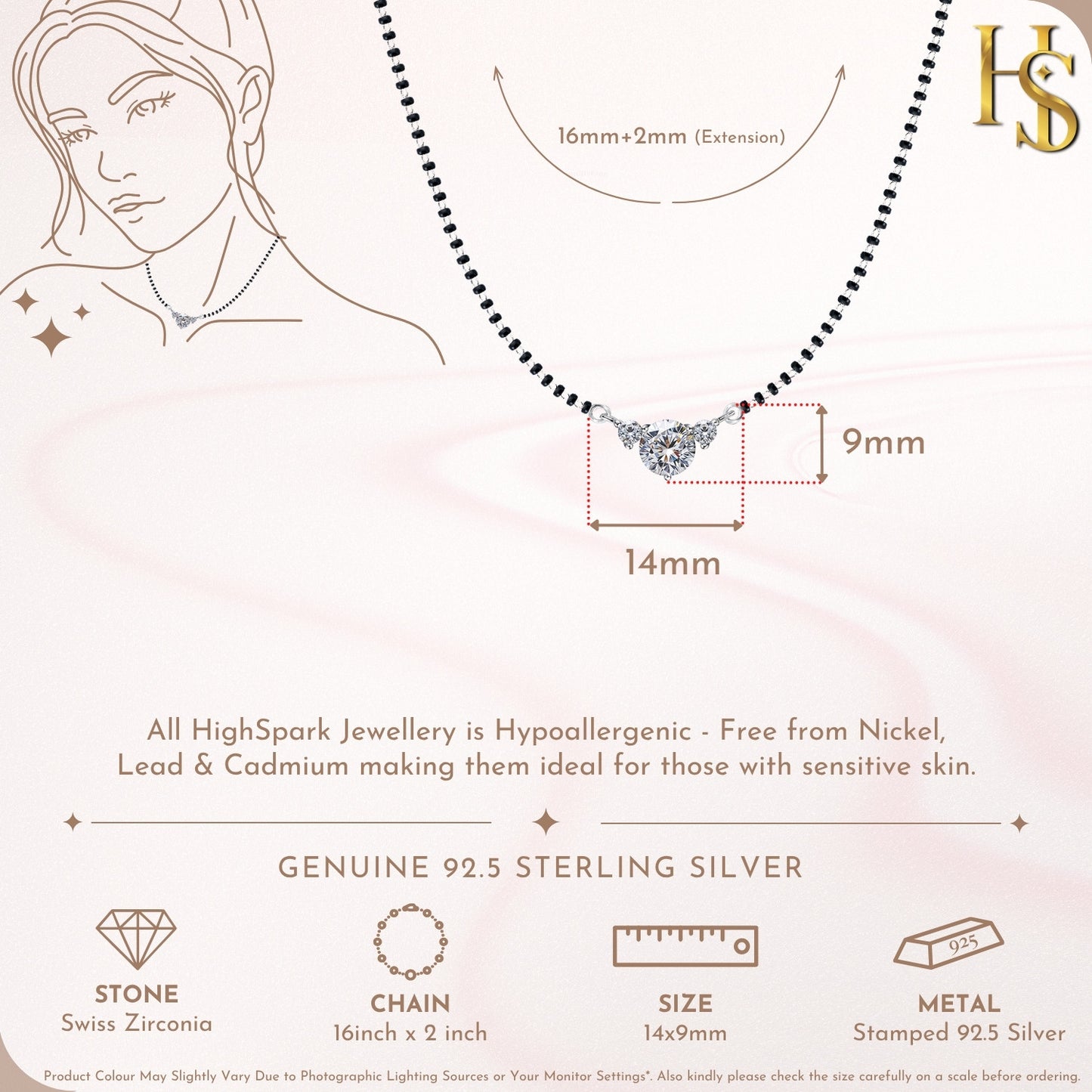 Angelic Tri Solitaire Mangalsutra Necklace in 925 Sterling Silver For Women