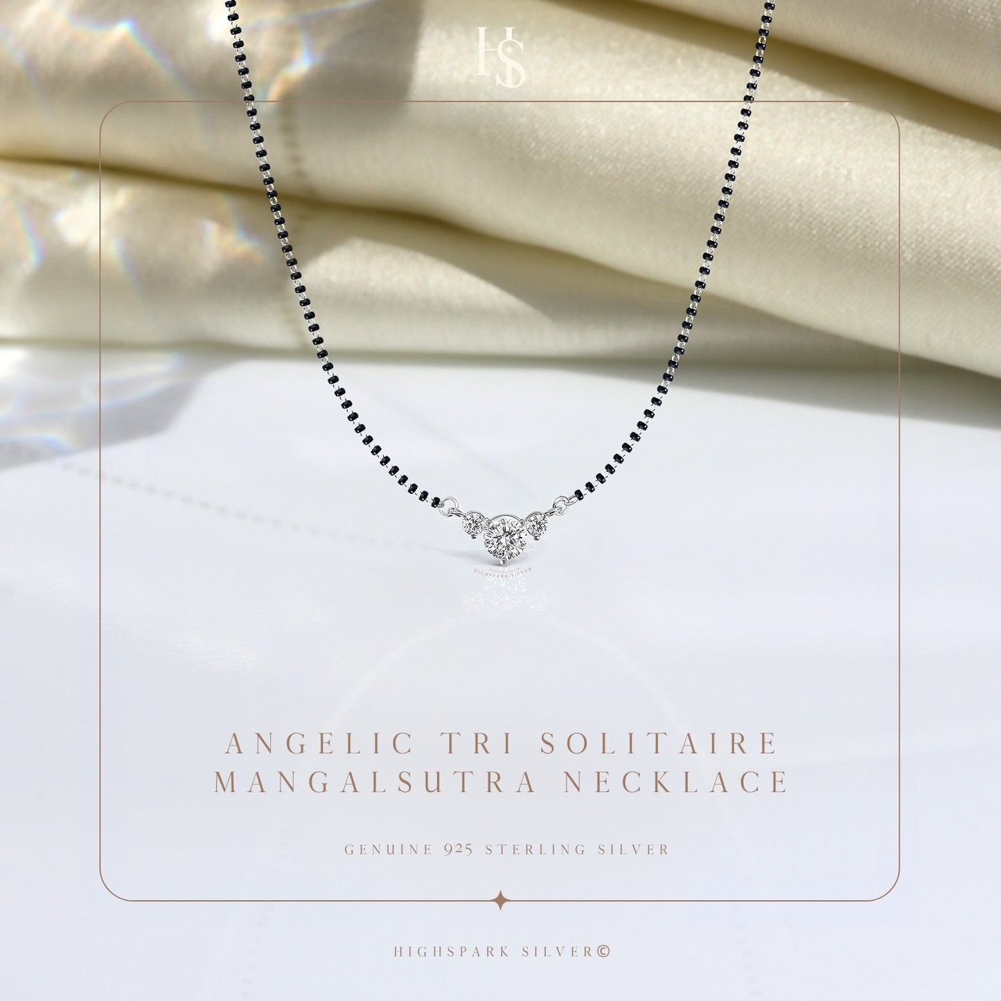 Angelic Tri Solitaire Mangalsutra Necklace in 925 Sterling Silver For Women
