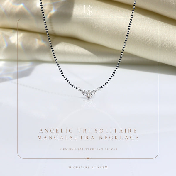 Angelic Tri Solitaire Mangalsutra Necklace in 925 Sterling Silver For Women