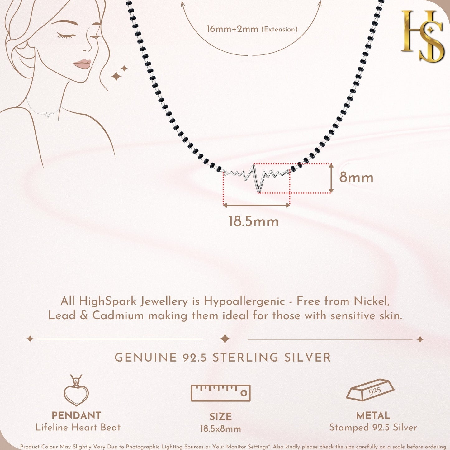 Lifeline Heart Beat Mangalsutra Necklace in 925 Sterling Silver For Women