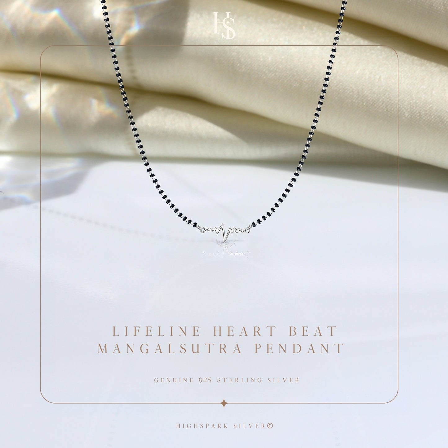 Lifeline Heart Beat Mangalsutra Necklace in 925 Sterling Silver For Women