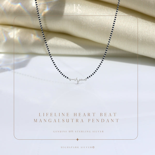 Lifeline Heart Beat Mangalsutra Necklace in 925 Sterling Silver For Women