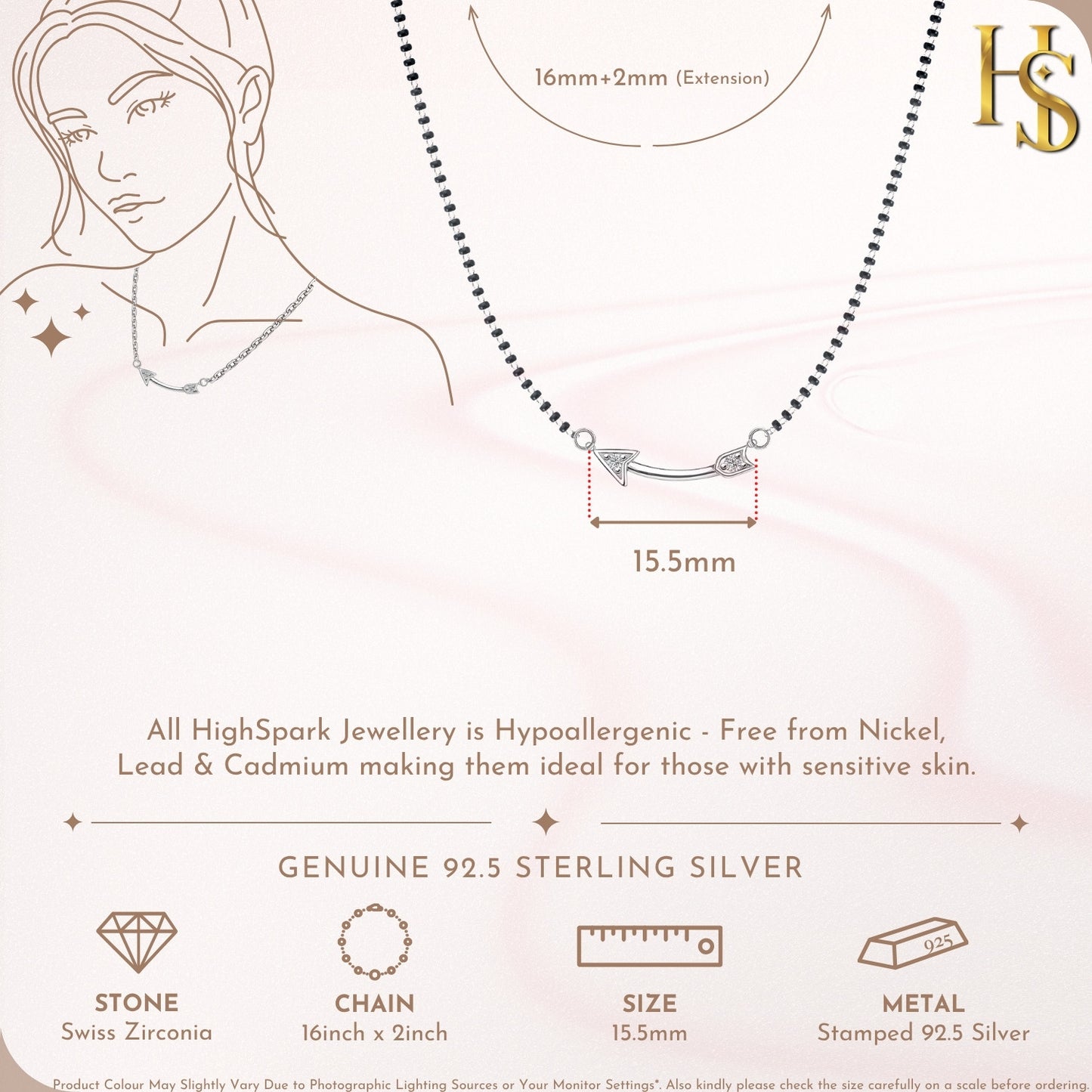 Cupids Arrow Mangalsutra Necklace in 925 Sterling Silver For Women