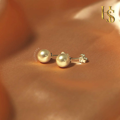 Pearl Classic Stud Earrings - Brilliant Lustre Light Golden Pearls