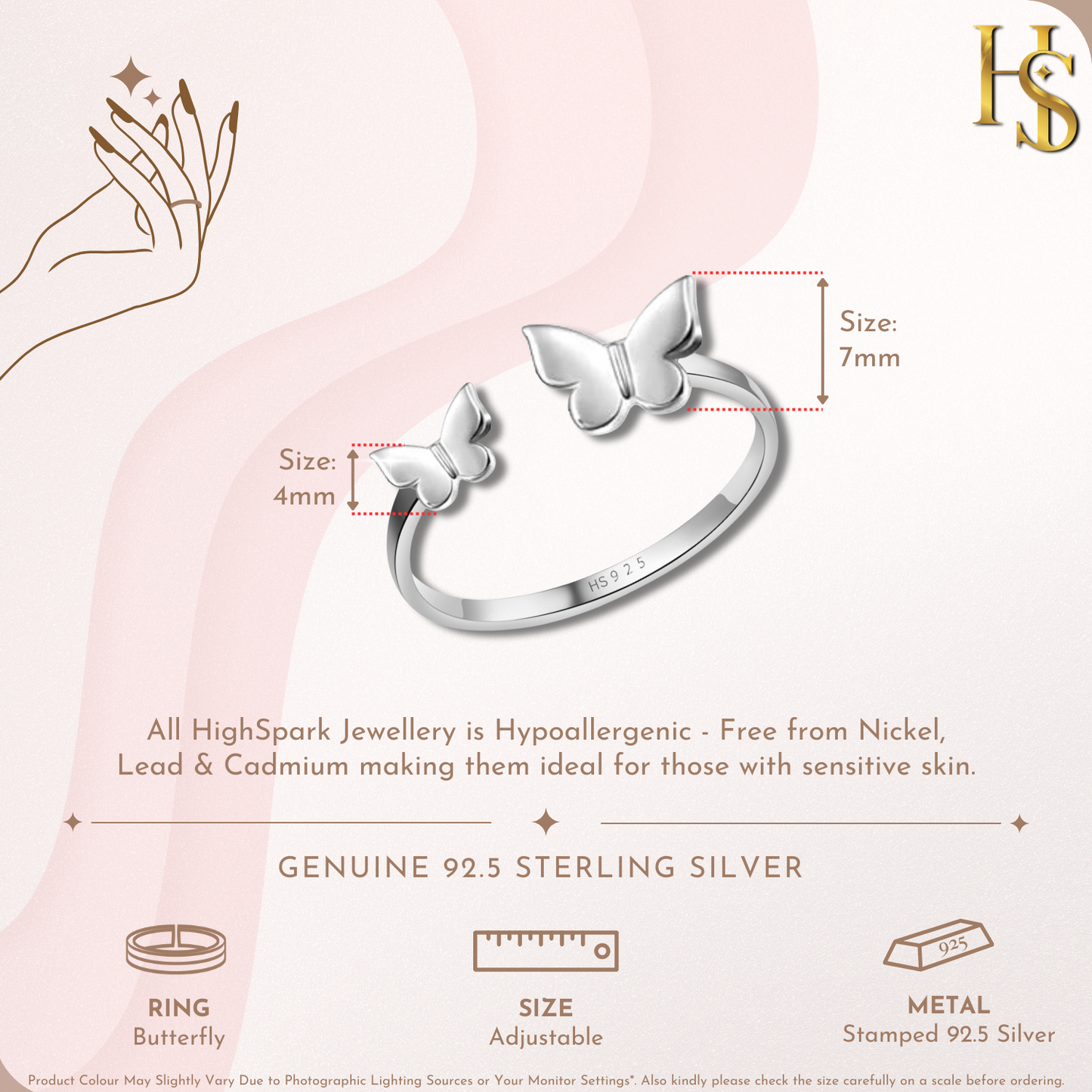 Butterfly Adjustable Ring in 92.5 Sterling Silver
