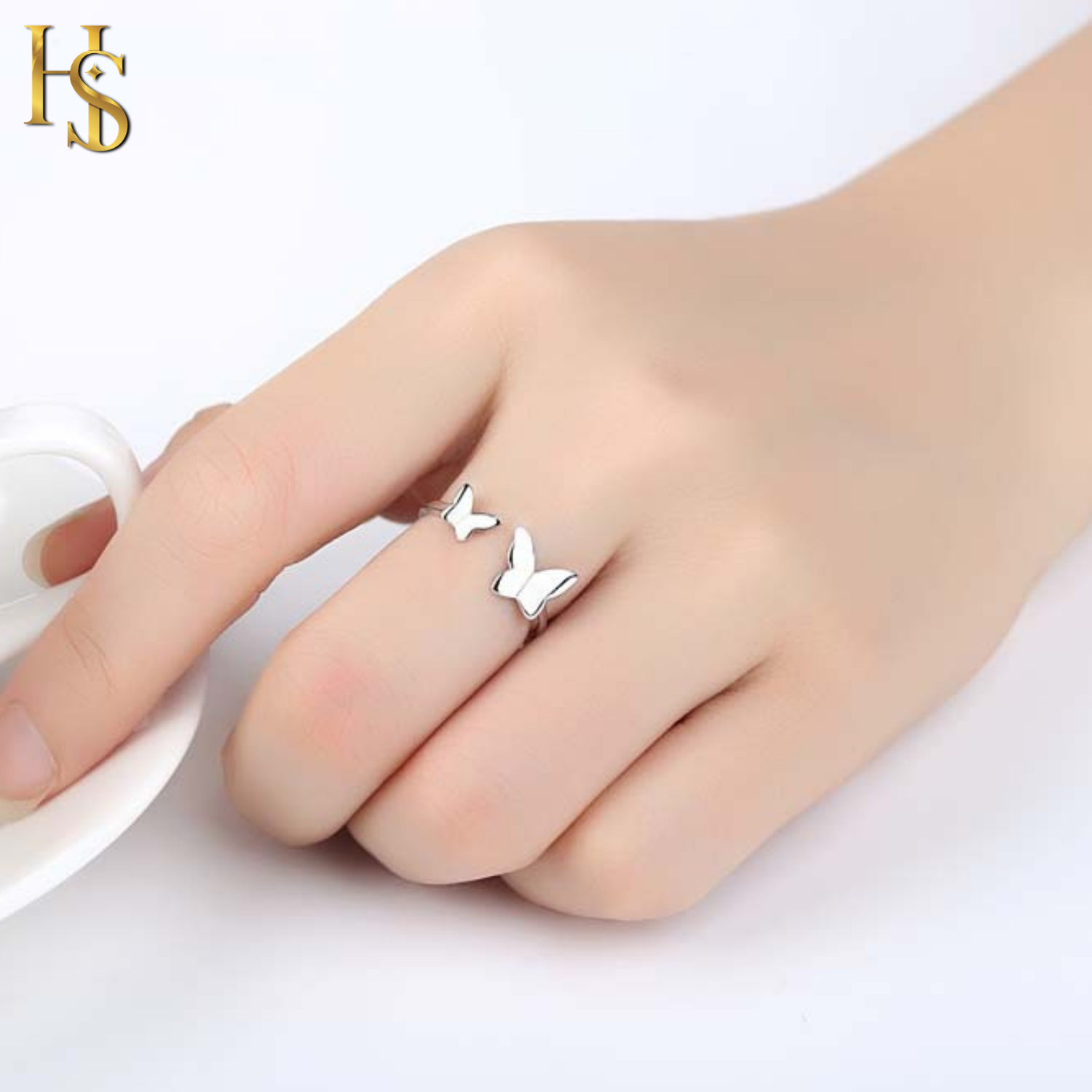 Flutter Away Butterfly Adjustable Ring in 92.5 Sterling Silver HighSpark