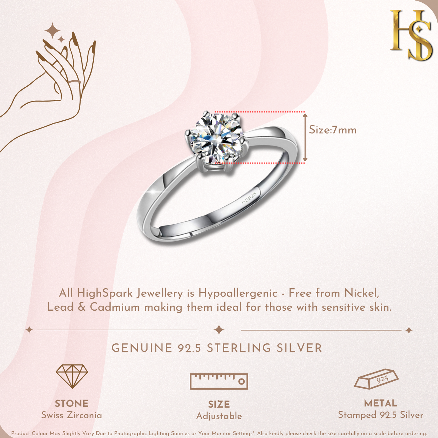 Solitaire Ring Classic Adjustable in 92.5 Silver embellished with Sparkling Zirconia