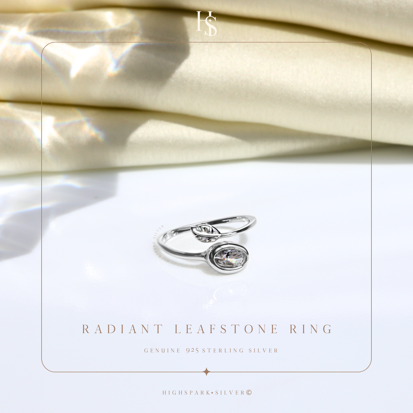 Radiant Leafstone Ring in 92.5 Sterling Silver with Diamond like Brilliance Zirconia