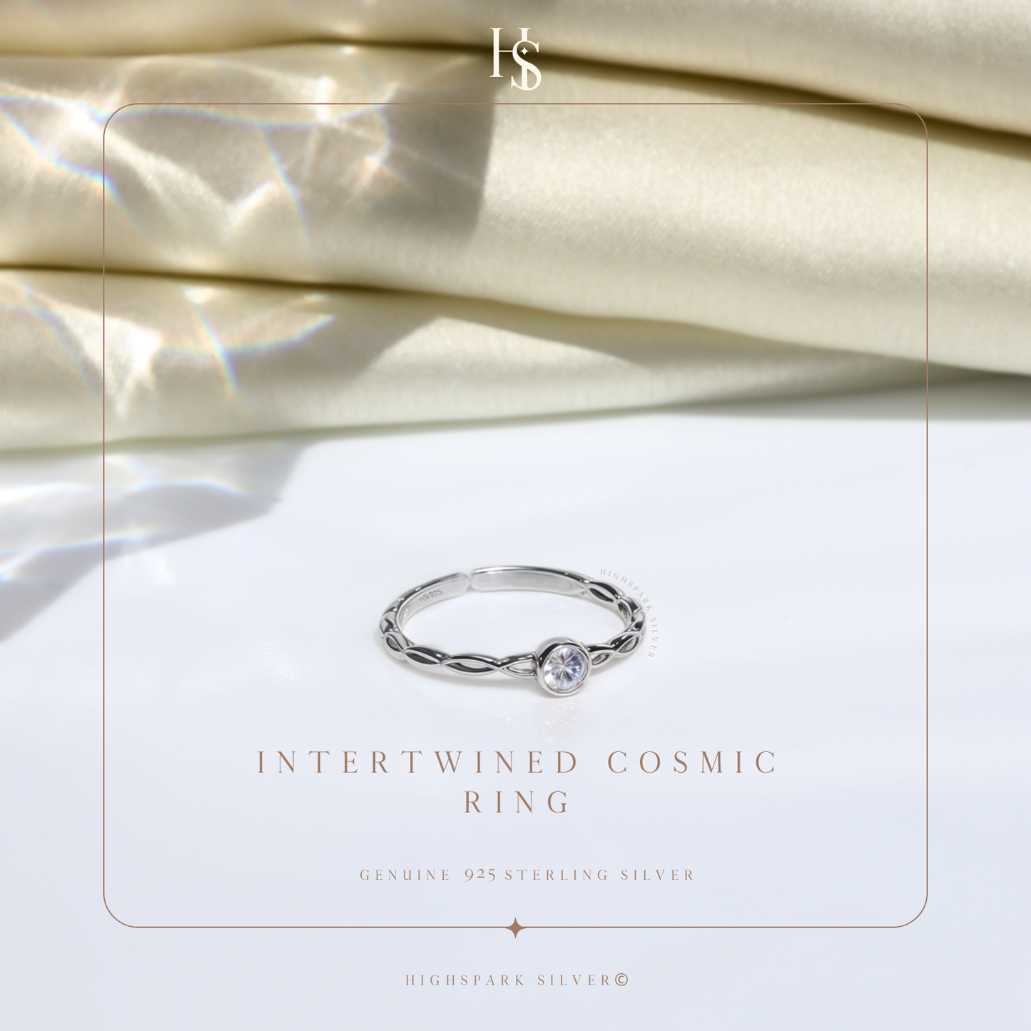 Intertwined Cosmic Ring in 92.5 Sterling Silver with Diamond like Brilliance Zirconia