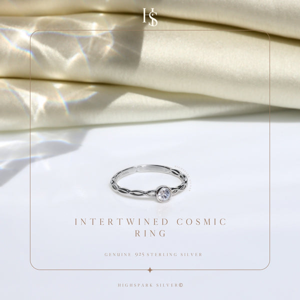 Intertwined Cosmic Ring in 92.5 Sterling Silver with Diamond like Brilliance Zirconia