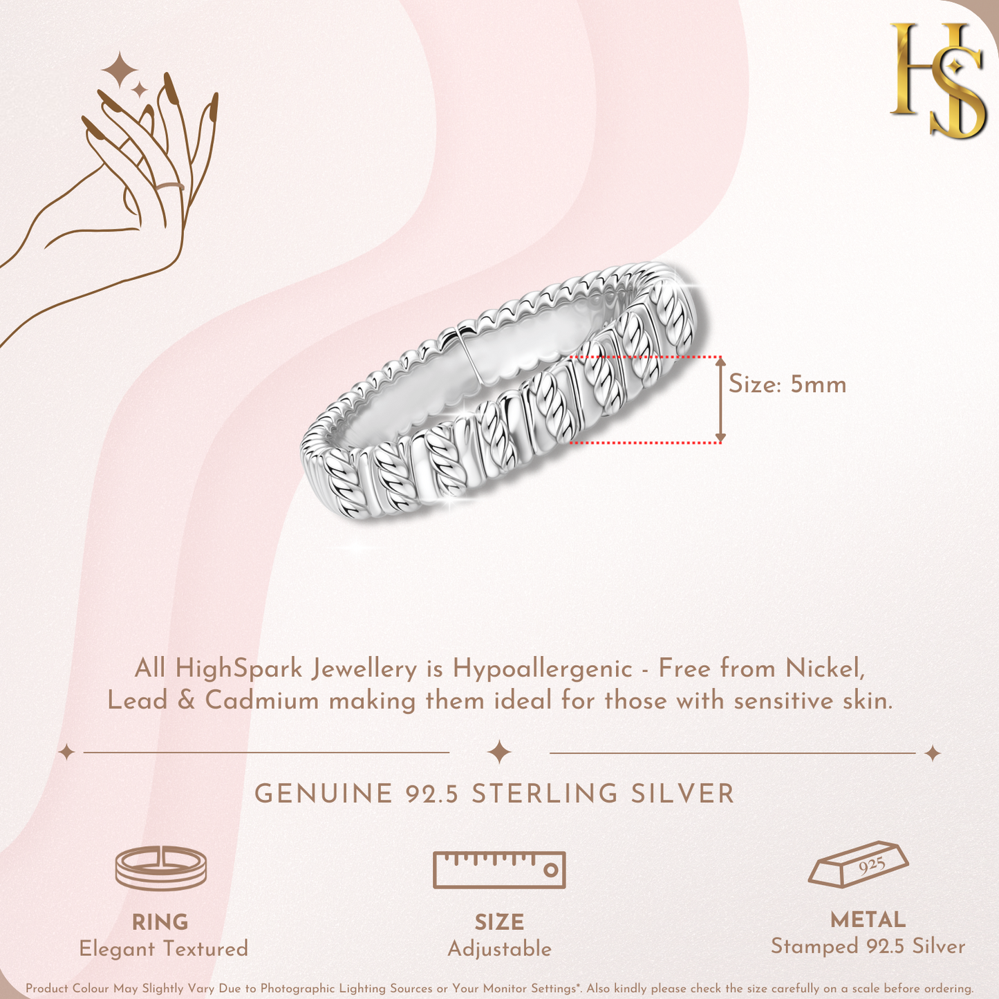 Elegant Textured Ring in 92.5 Sterling Silver For Women