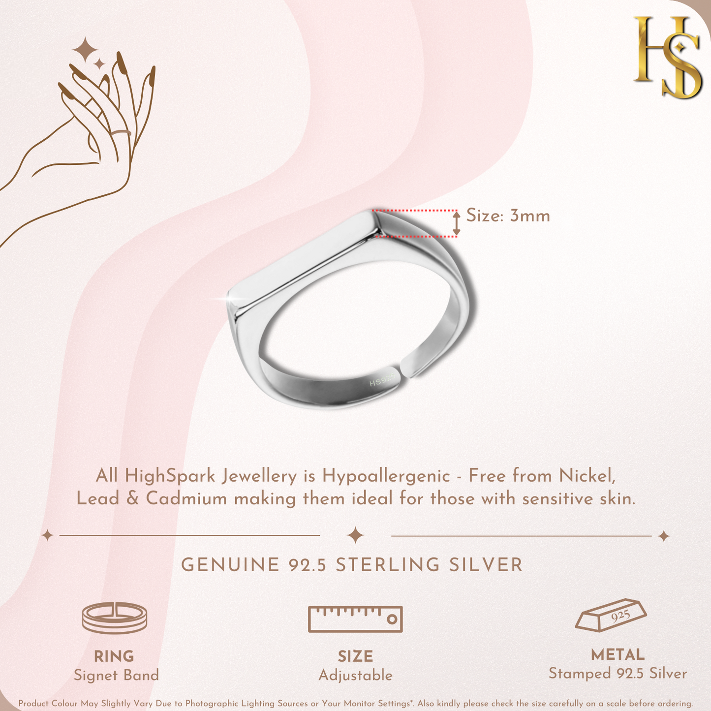 Signet Band Ring in 92.5 Sterling Silver for Women