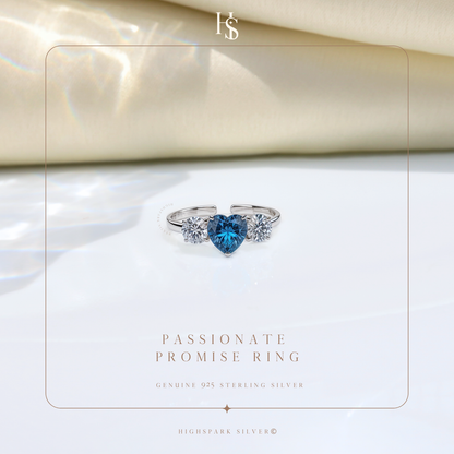 Passionate Blue Heart Promise Adjustable Ring in 92.5 Sterling Silver with Diamond like Brilliance Zirconia