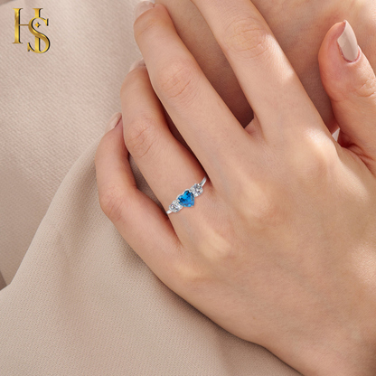 Passionate Blue Heart Promise Adjustable Ring in 92.5 Sterling Silver with Diamond like Brilliance Zirconia