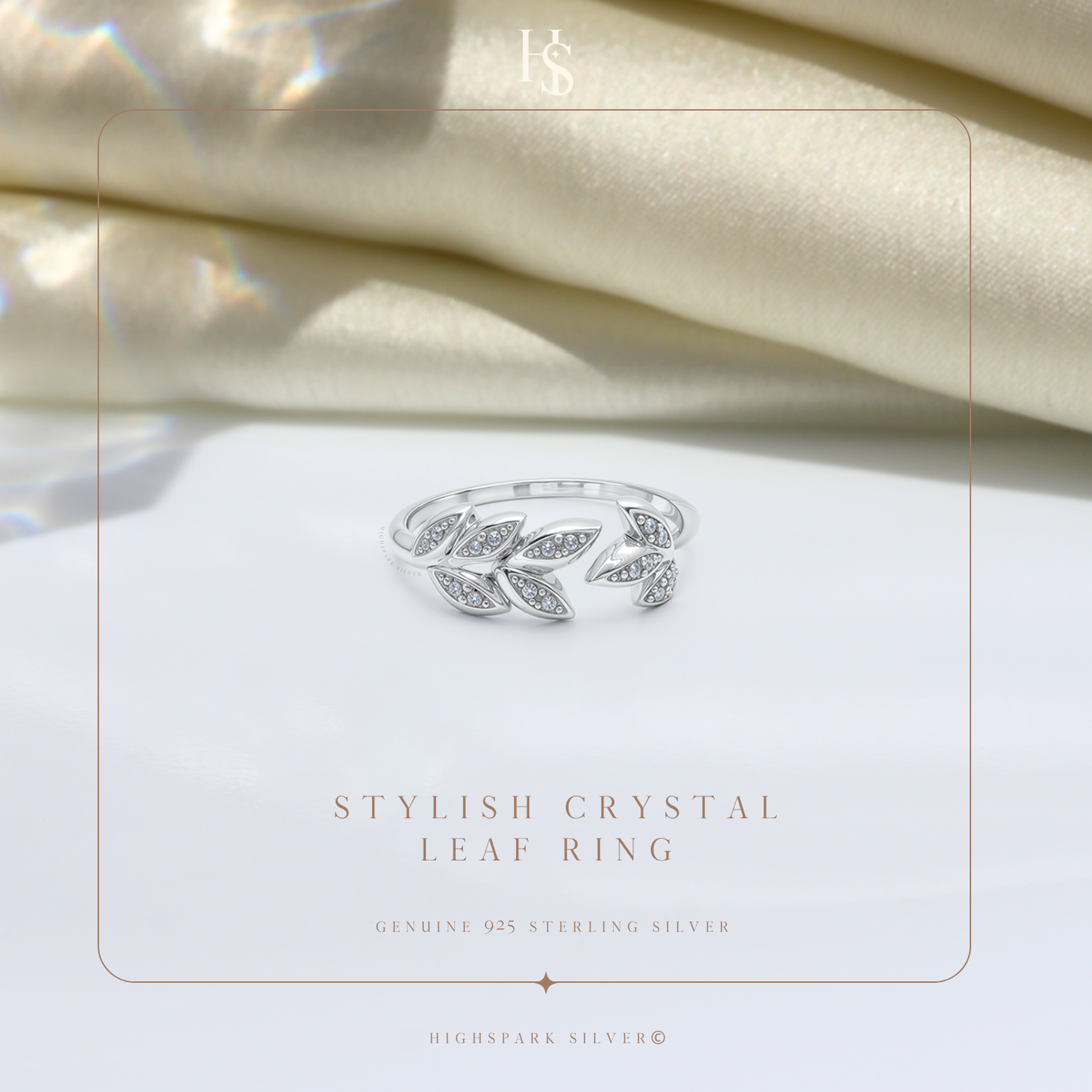 Stylish Crystal Leaf Adjustable Ring in 92.5 Sterling Silver With Diamond like Brilliance Zirconia