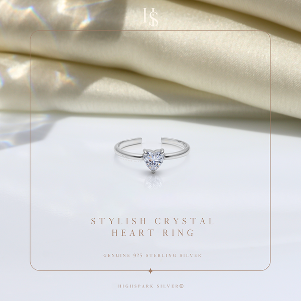 Elegant Solitaire Heart Adjustable Ring in 92.5 Sterling Silver With Diamond like Brilliance Zirconia
