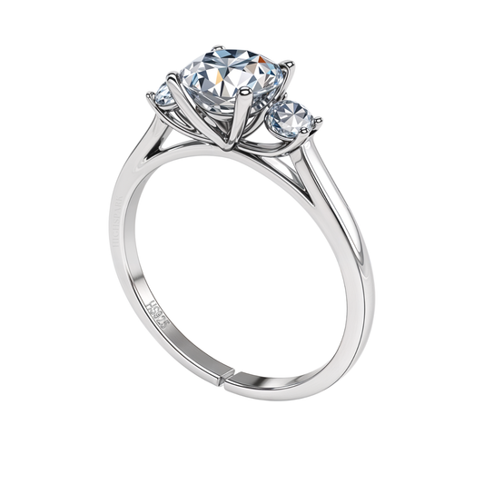 Radiant Tri Solitaire Ring in 925 Sterling Silver for Women
