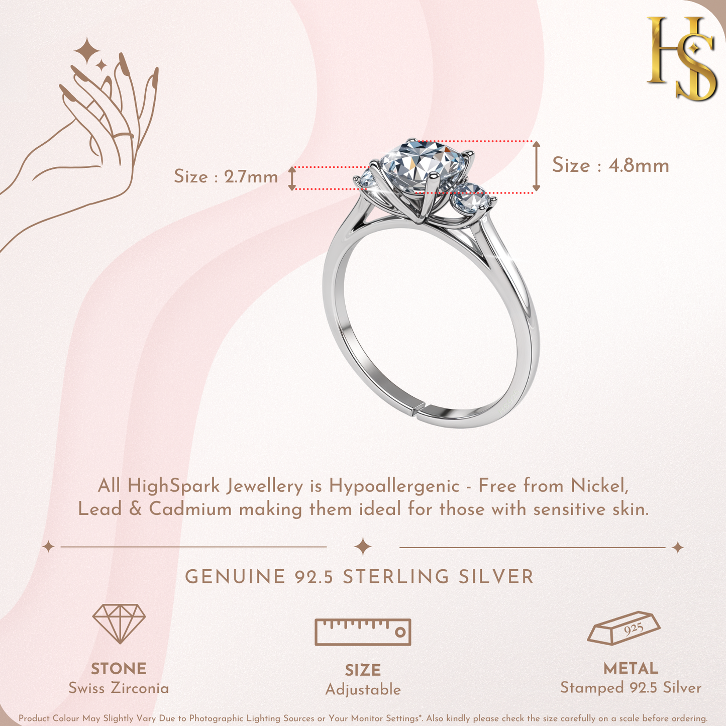 Radiant Tri Solitaire Ring in 925 Sterling Silver for Women