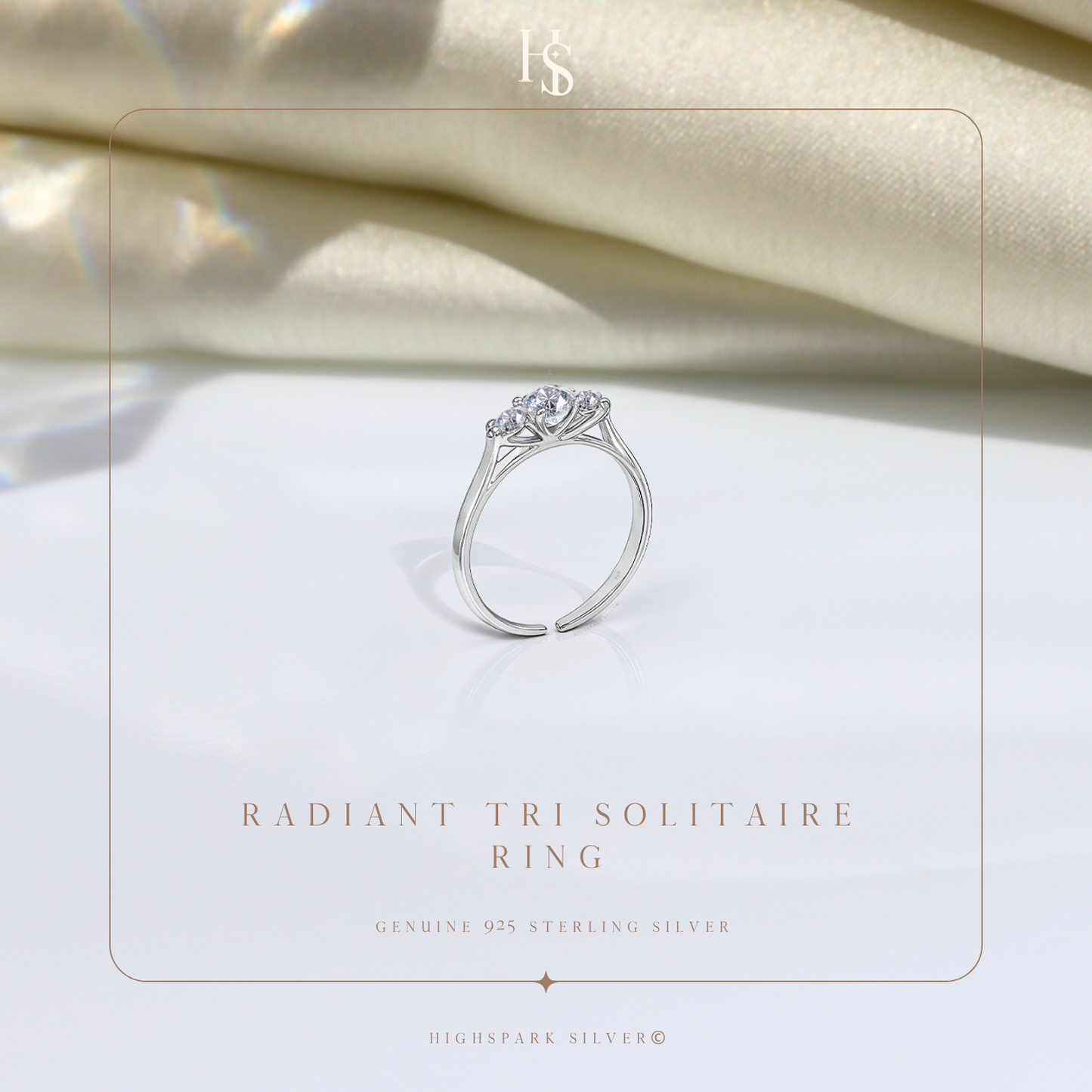 Radiant Tri Solitaire Ring in 925 Sterling Silver for Women
