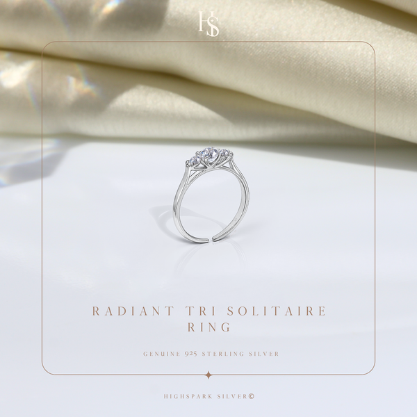 Radiant Tri Solitaire Ring in 925 Sterling Silver for Women