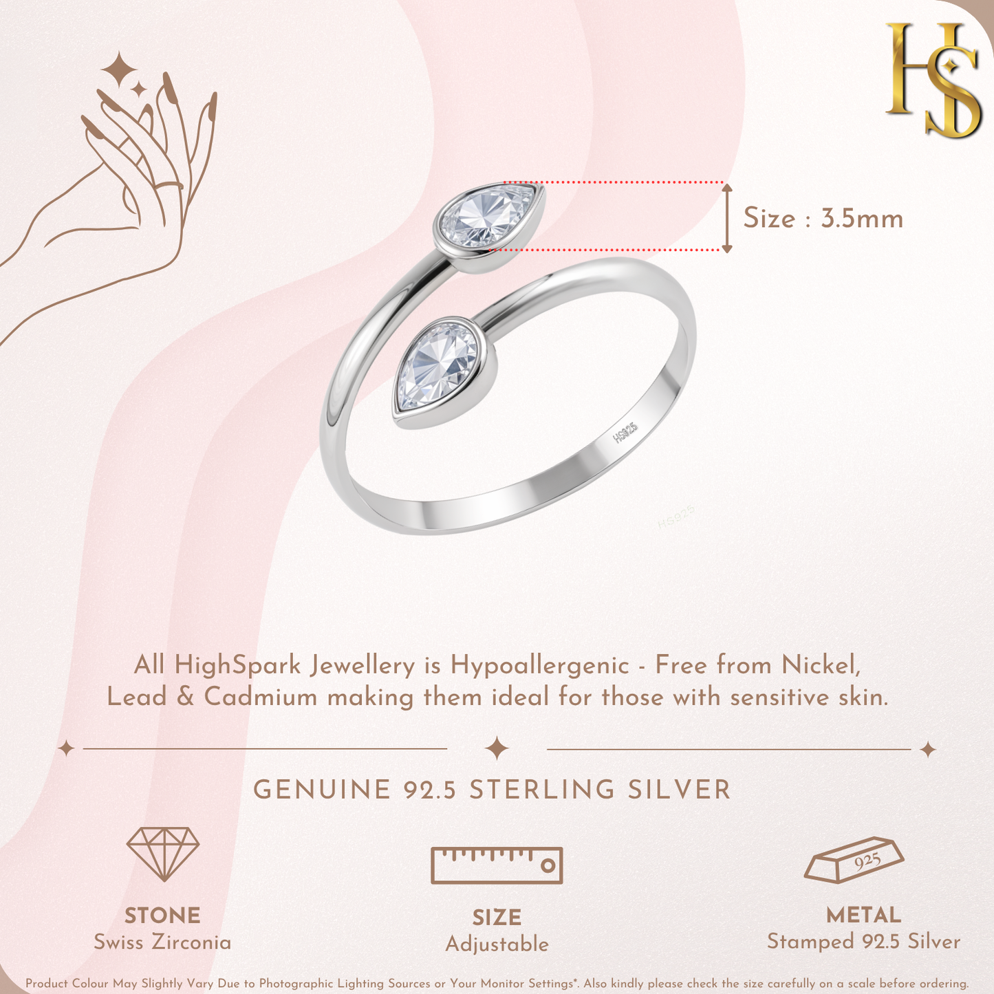 Twin Leaf Ring in 925 Sterling Silver for Women
