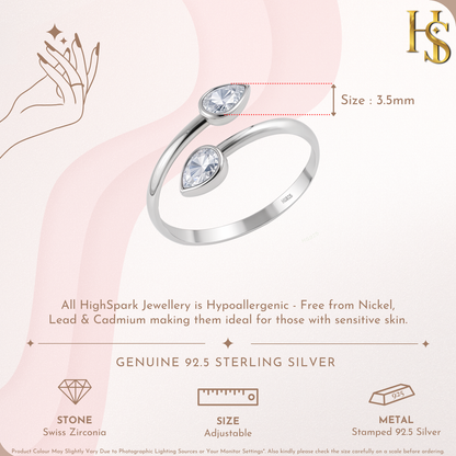 Twin Leaf Ring in 925 Sterling Silver for Women