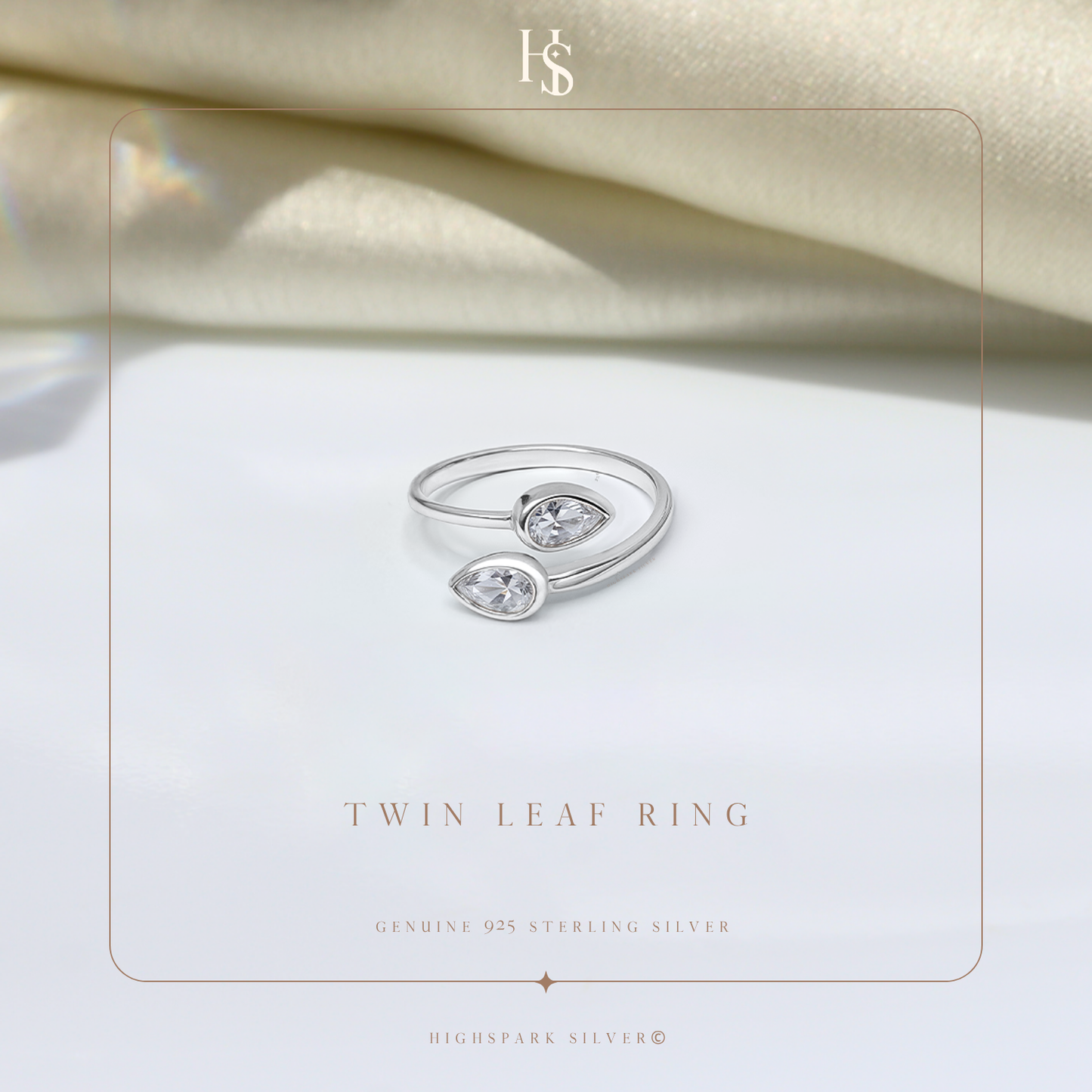 Twin Leaf Ring in 925 Sterling Silver for Women