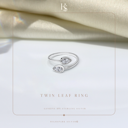 Twin Leaf Ring in 925 Sterling Silver for Women