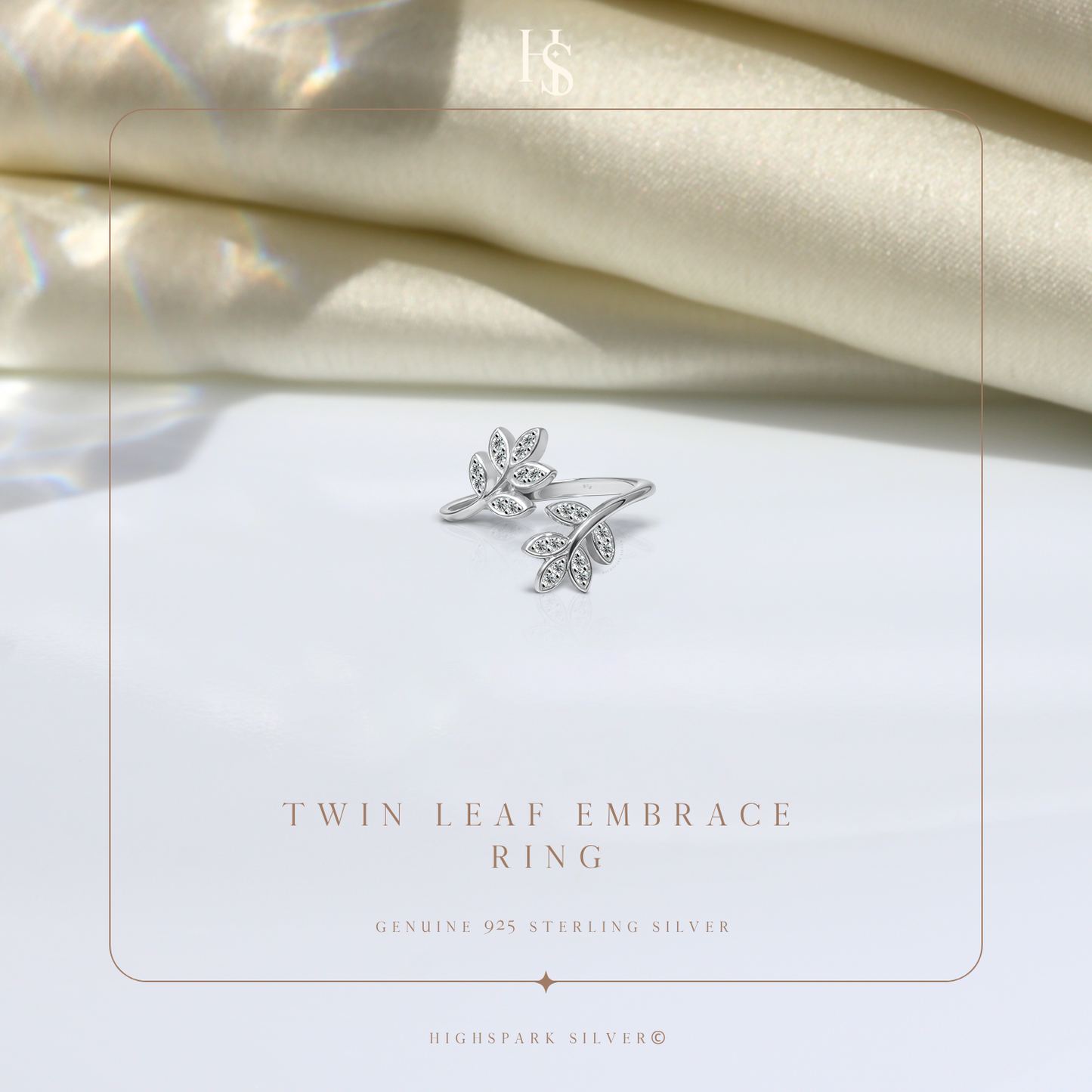 Twin Leaf Embrace Ring in 925 Sterling Silver for Women