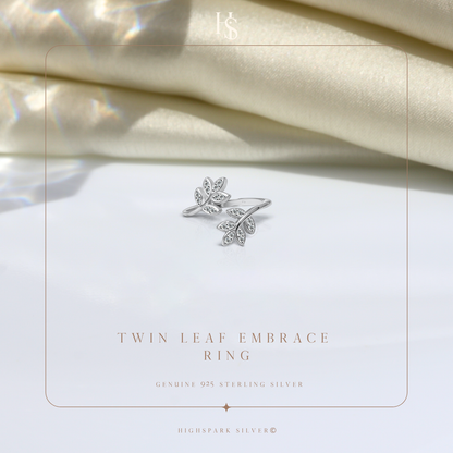 Twin Leaf Embrace Ring in 925 Sterling Silver for Women