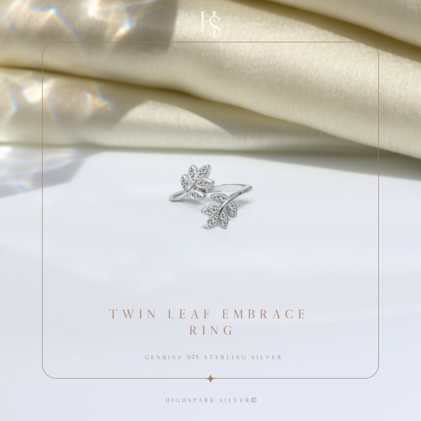 Twin Leaf Embrace Ring in 925 Sterling Silver for Women