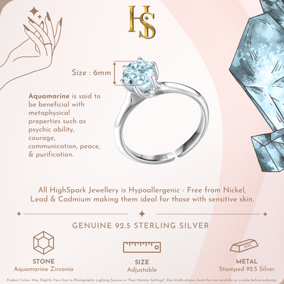 Sparkling Martini Solitaire Ring in 92.5 Sterling Silver Embellished With Aquamarine Zirconia