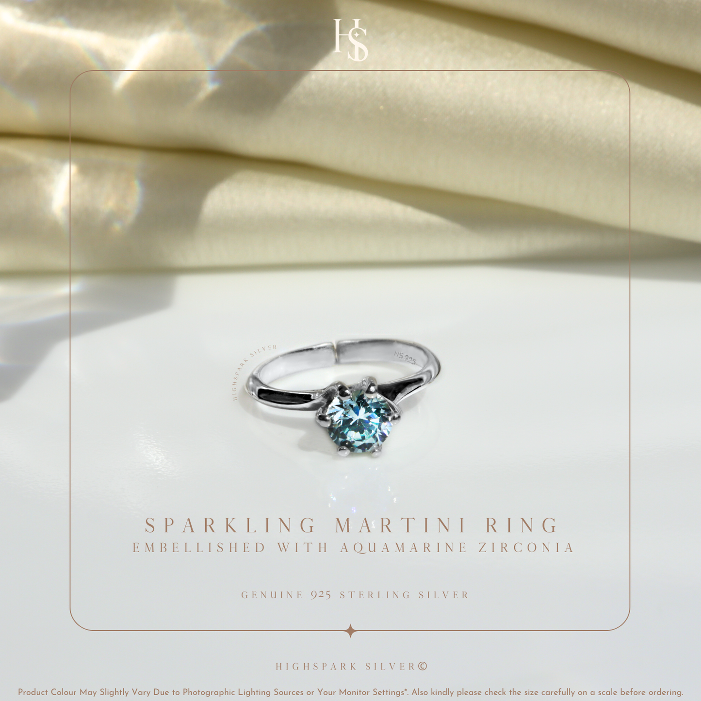 Sparkling Martini Solitaire Ring in 92.5 Sterling Silver Embellished With Aquamarine Zirconia