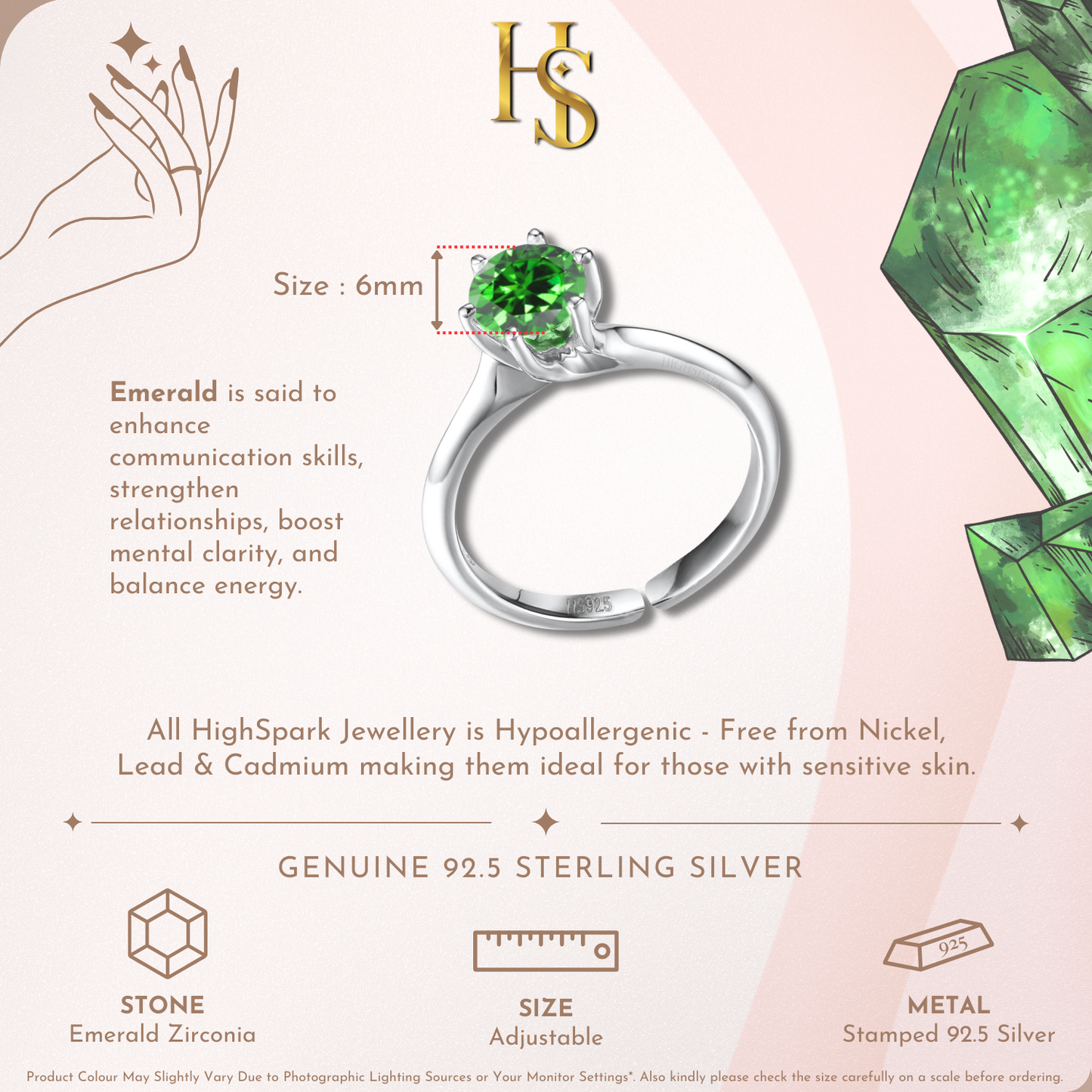 Sparkling Martini Solitaire Ring in 92.5 Sterling Silver Embellished With Emerald Zirconia