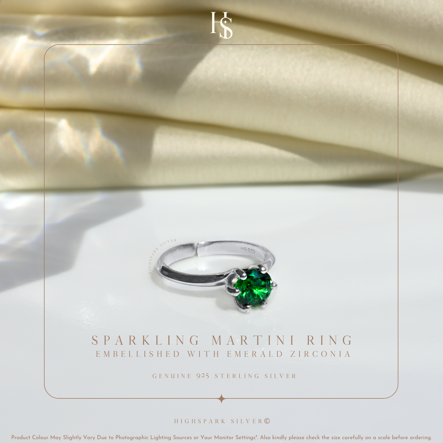 Sparkling Martini Solitaire Ring in 92.5 Sterling Silver Embellished With Emerald Zirconia