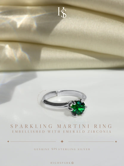 Sparkling Martini Ring Embellished with Emerald Zirconia in 925 Sterling Silver For Women