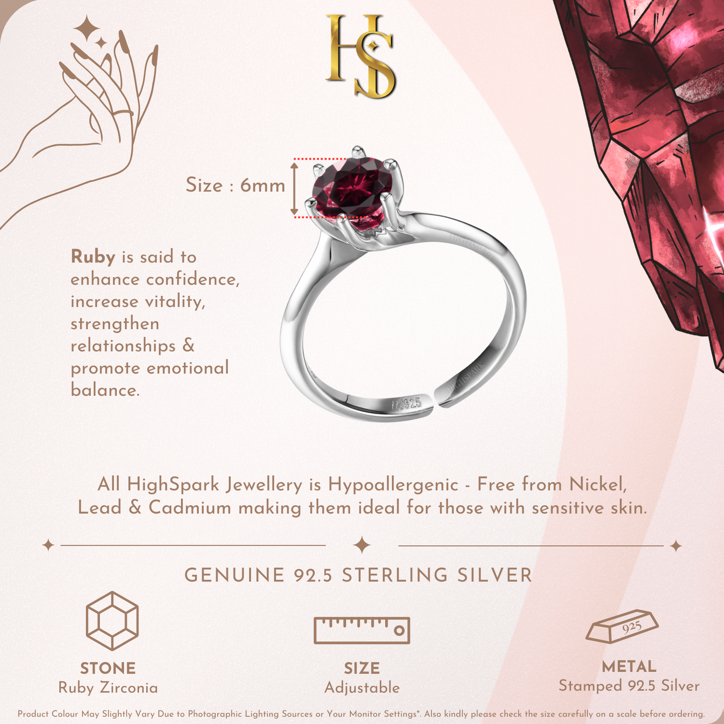 Sparkling Martini Solitaire Ring in 92.5 Sterling Silver Embellished With Ruby Zirconia