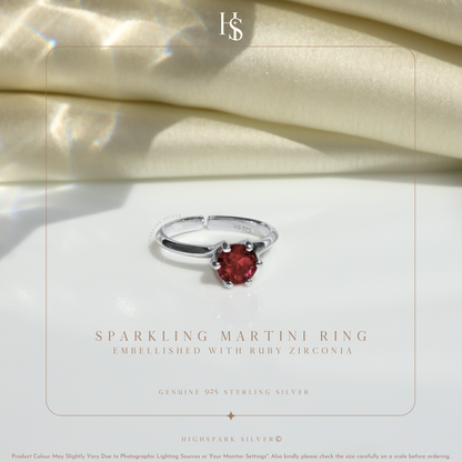 Sparkling Martini Solitaire Ring in 92.5 Sterling Silver Embellished With Ruby Zirconia