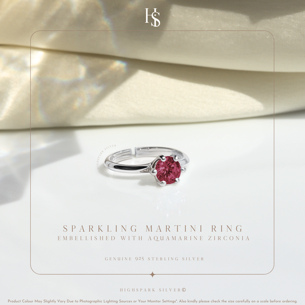 Sparkling Martini Solitaire Ring in 92.5 Sterling Silver Embellished With Ruby Zirconia
