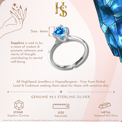 Sparkling Martini Solitaire Ring in 92.5 Sterling Silver Embellished With Sapphire Zirconia