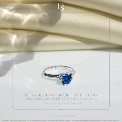 Sparkling Martini Solitaire Ring in 92.5 Sterling Silver Embellished With Sapphire Zirconia