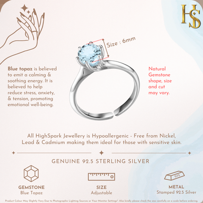 Sparkling Martini Solitaire Ring in 92.5 Sterling Silver Embellished With Blue Topaz Zirconia