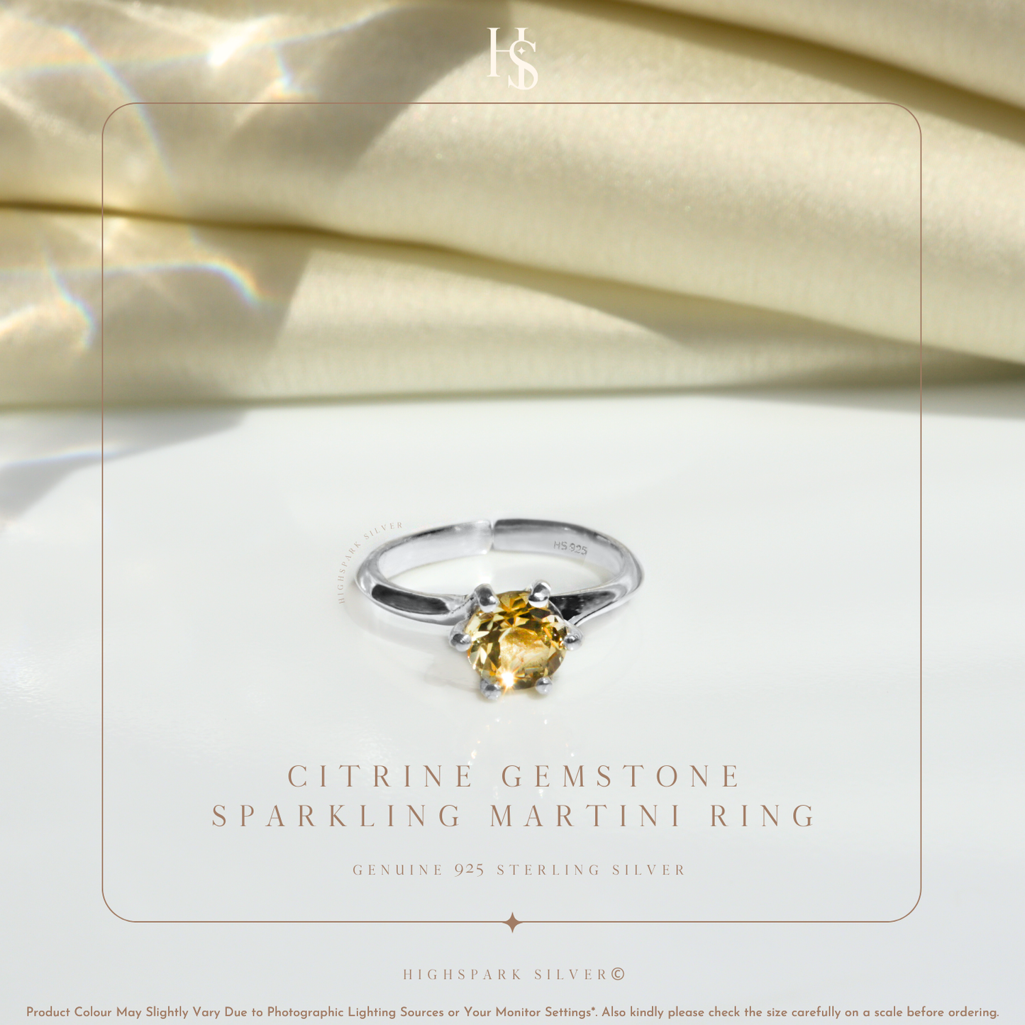 Sparkling Martini Solitaire Ring in 92.5 Sterling Silver Embellished With Citrine Zirconia