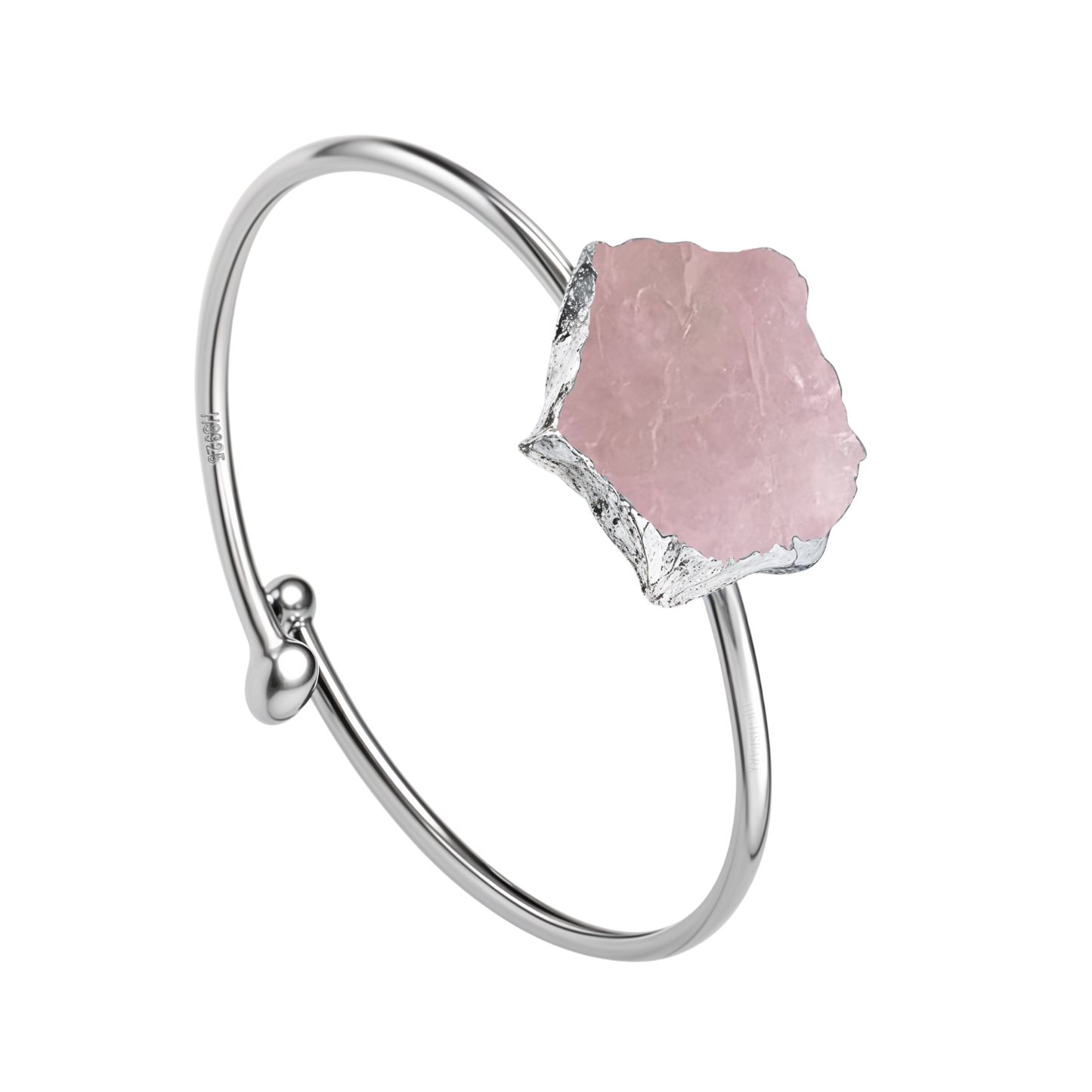 Natural Raw Gemstone Rose Quartz Rough Cut Adjustable Ring in 92.5 Sterling Silver